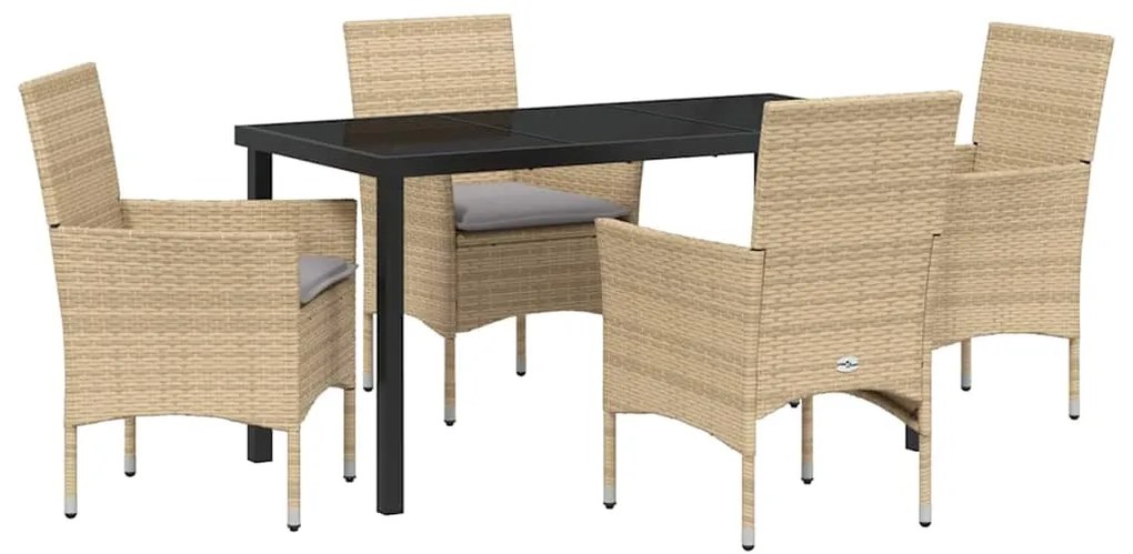 Conjunto de Jantar de Jardim 5 Peças com Almofadas Bege em Rattan Sint