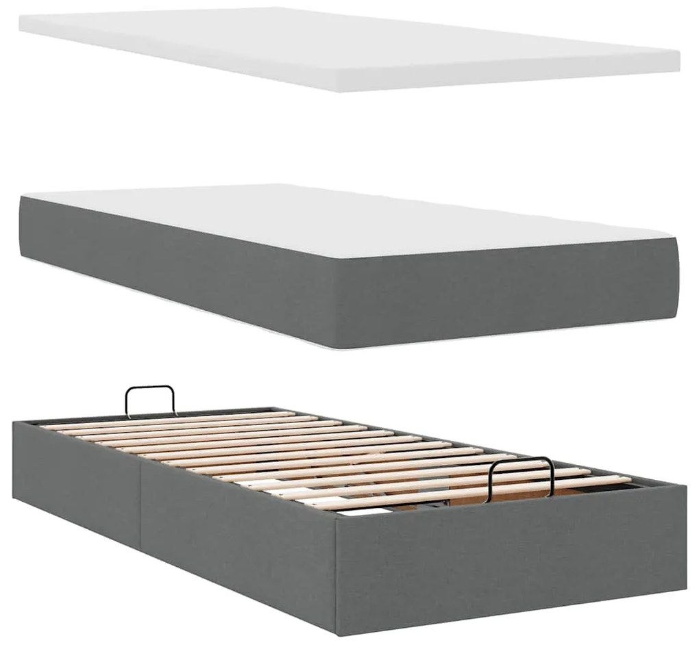 Cama otomana com colchão & LEDs 90x200cm tecido cinzento escuro