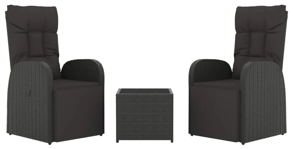 3 pcs conjunto lounge para jardim vime PE e aço preto
