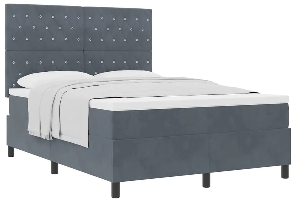 Cama Box com Colchão vidaXL Cinza Escuro 140x190 cm Veludo