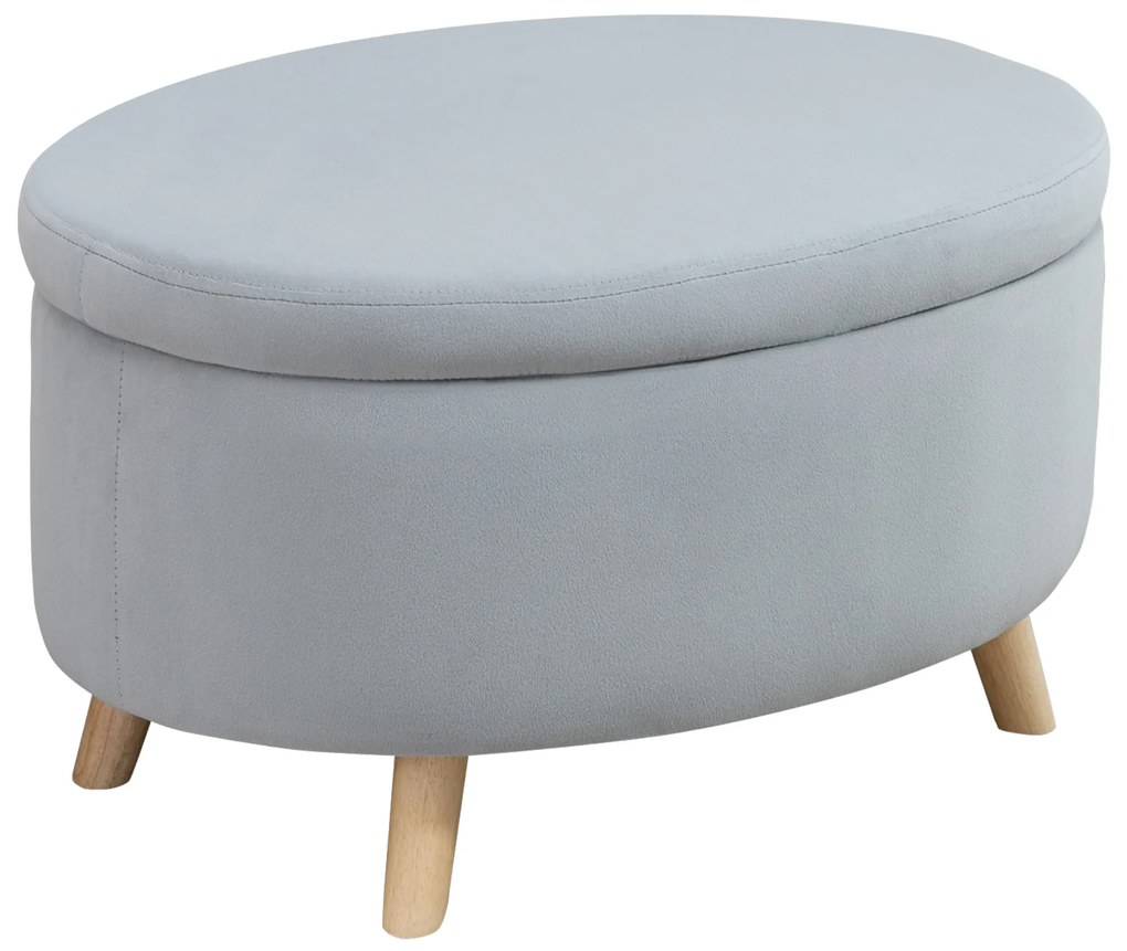 HOMCOM Otomano Puff Estofado em Veludo Acolchoado Banco de Armazenamento com Tampa Removível e Pés de Madeira para Dormitórios Sala de Estar Corredor 71x51,5x42 Cinza