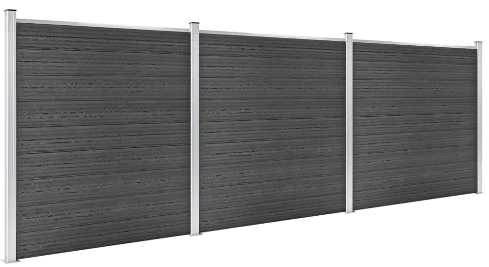 Conjunto de painel de vedação WPC 526x186 cm preto