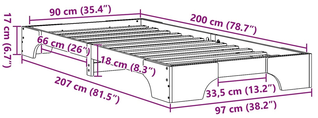 Estrutura de Cama Castanho Encerado Madeira 90 x 200 cm Simples