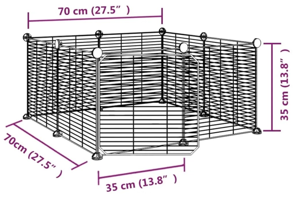 Gaiola p/ animais de 8 painéis c/ porta 35x35 cm aço preto