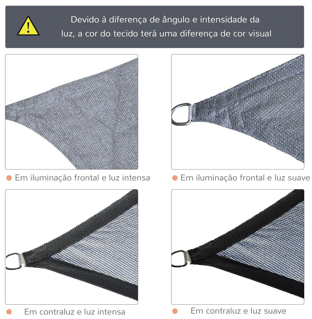 Vela de Sombra Retangular 4x6 m Toldo Vela de HDPE com Anéis de Aço In