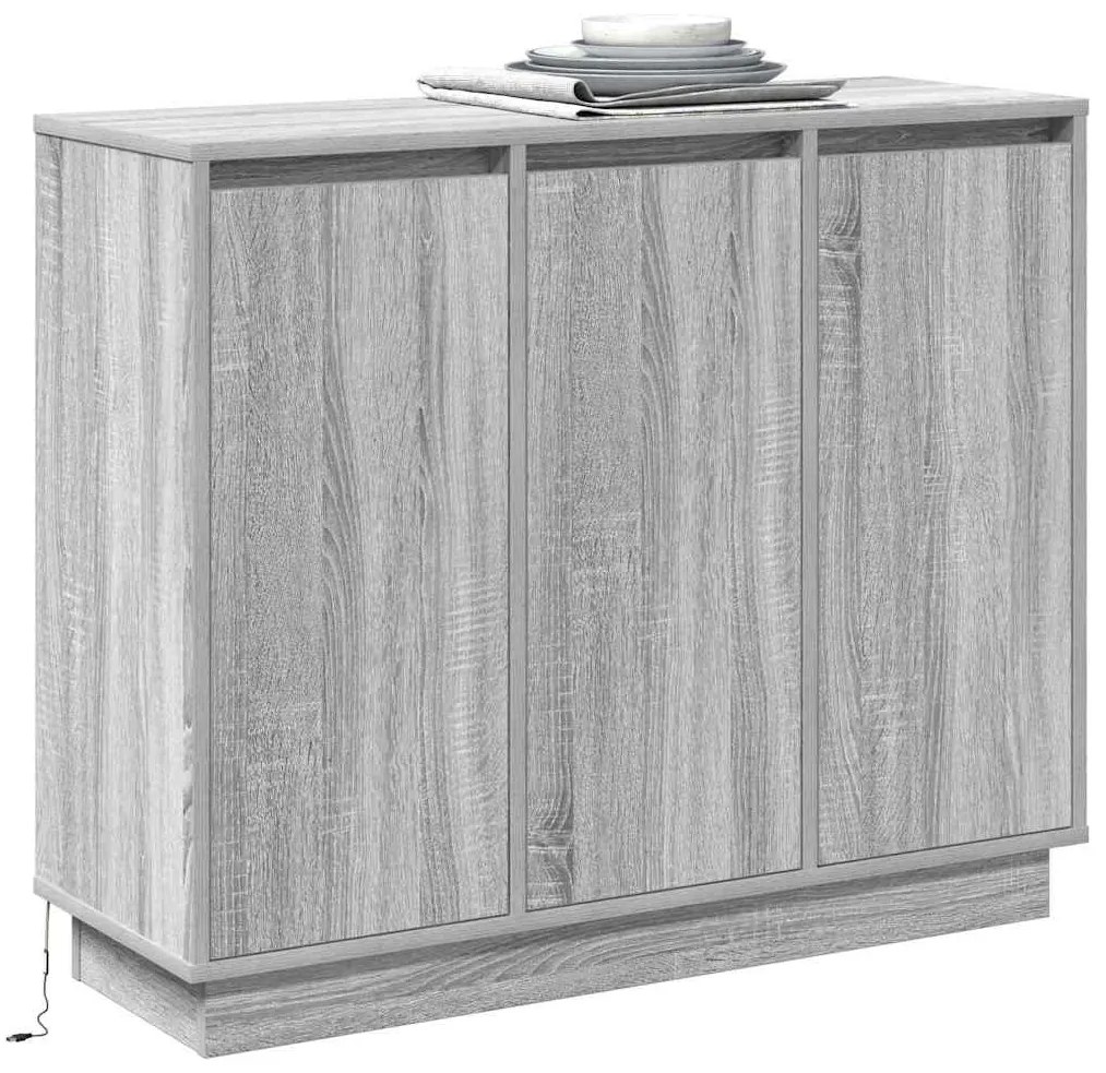 Sideboard vidaXL com LEDs em Cinza Sonoma 90x32x75 cm de Madeira de En