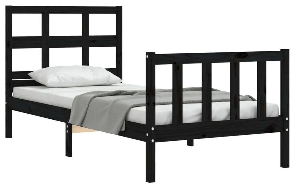 Estrutura de cama com cabeceira 90x200 cm madeira maciça preto