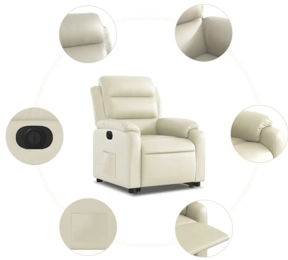 Poltrona reclinável elevatória elétrica couro artificial creme
