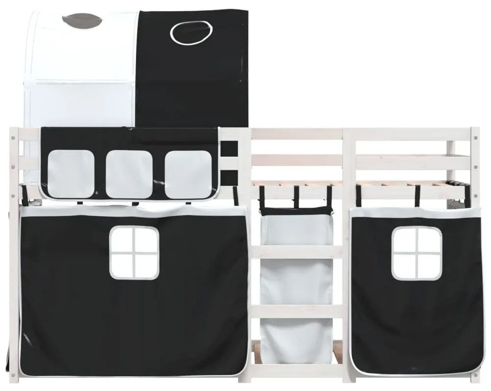 Beliche com cortinas 75x190 cm pinho maciço branco e preto