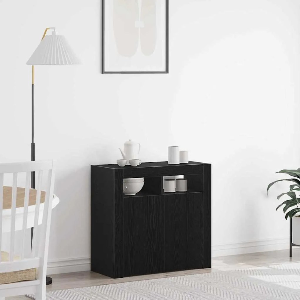 Buffet vidaXL com Luzes LED em Carvalho Preto 80x35x75 cm em Madeira R