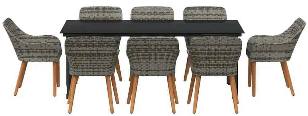 Conjunto de Jantar de Jardim 9 Peças Cinza em Rattan Sintético