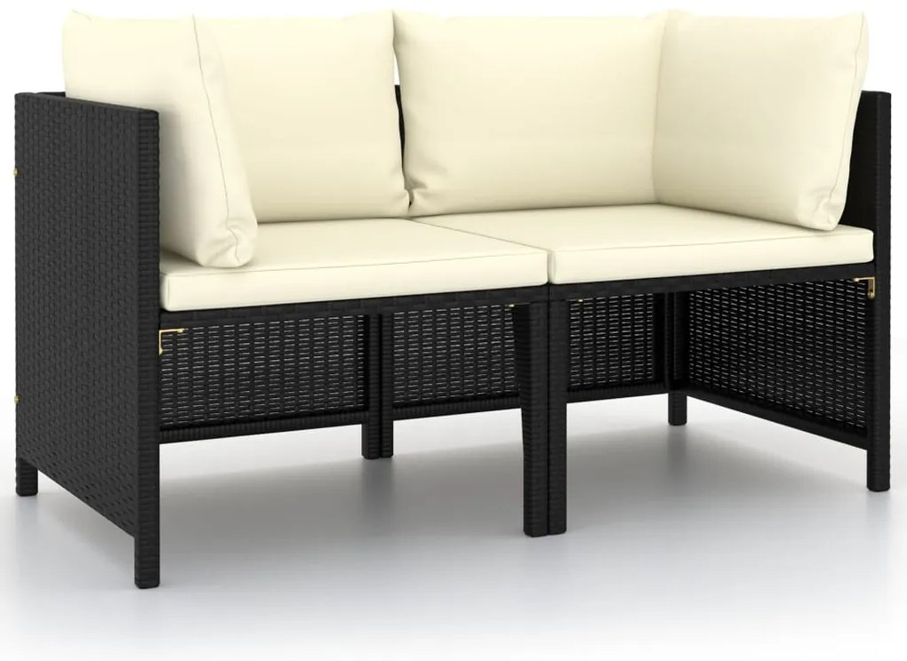 Sofá de jardim com almofadões 2 lugares vime PE preto