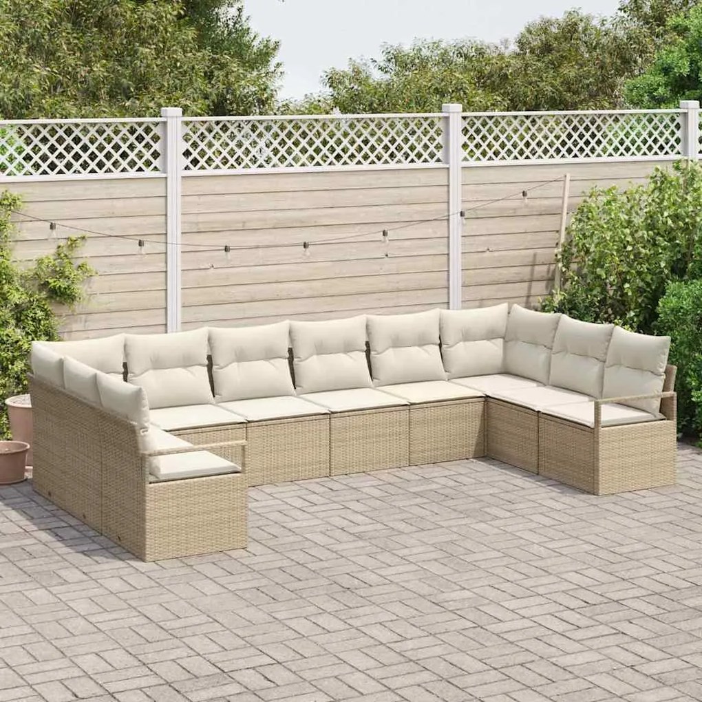 Conjunto de Sofá de Jardim de 10 peças com almofadas, rattan bege