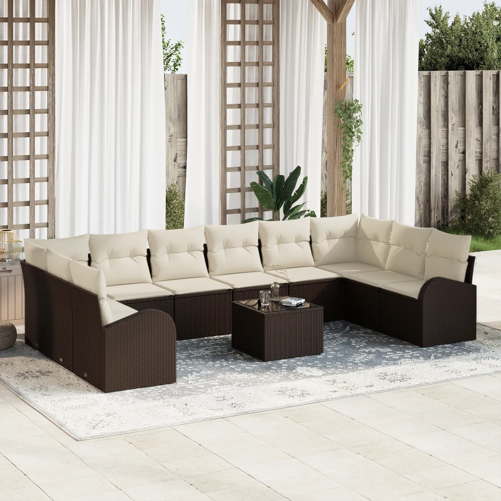 Conjunto de Sofá de Jardim vidaXL de 10 Peças com Almofadas Cinza Poli