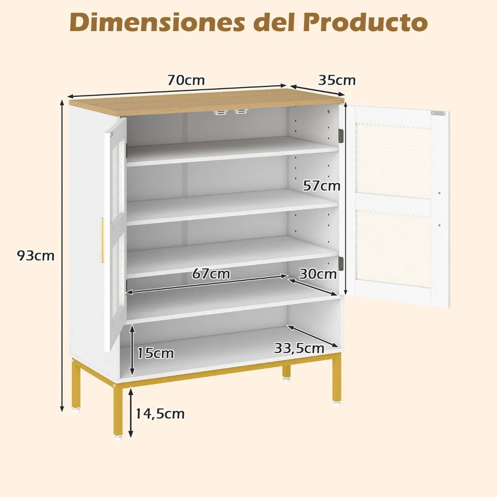Sapateira com 5 níveis e portas de malha 70 x 35 x 93 cm Organizador moderno para sapatos em madeira com prateleiras ajustáveis e pés brancos