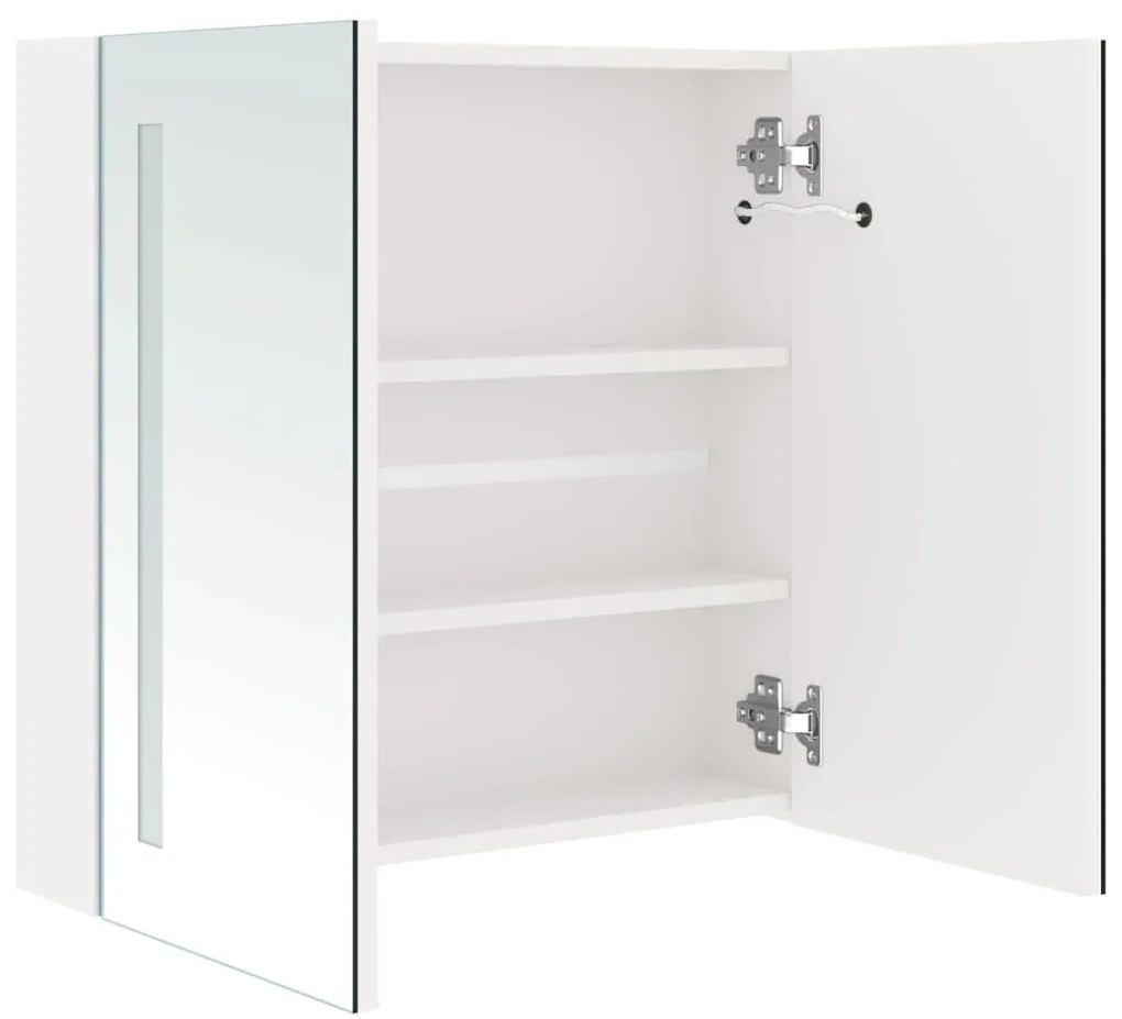 Armário espelhado casa de banho LED 62x14x60cm branco brilhante