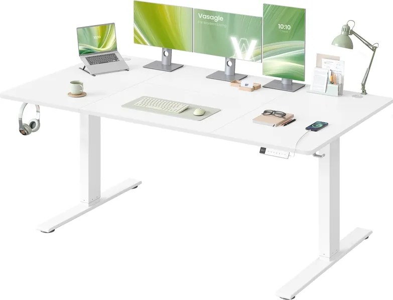 Secretária elétrica 180 x 80 x (72-120) cm com altura ajustável, porta USB e função de memória Branco mate