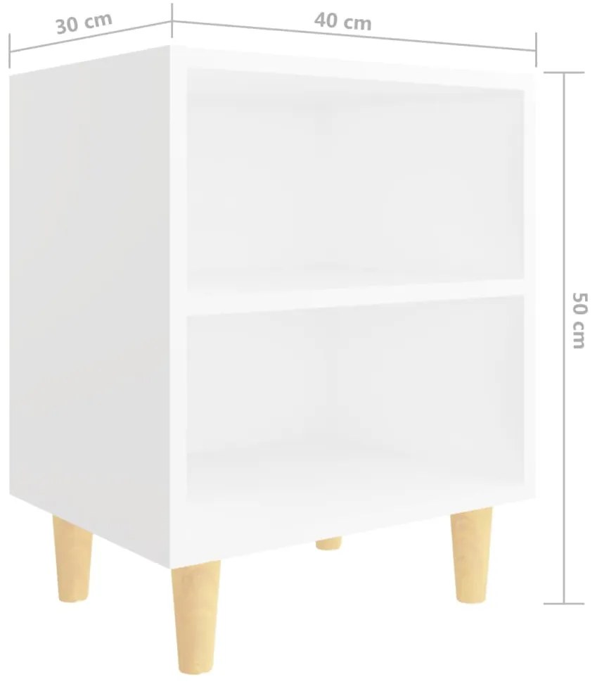 Mesas de cabeceira pernas madeira maciça 2pcs 40x30x50cm branco