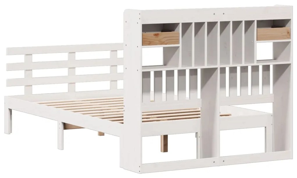 Cama com estante sem colchão 135x190 cm pinho maciço branco