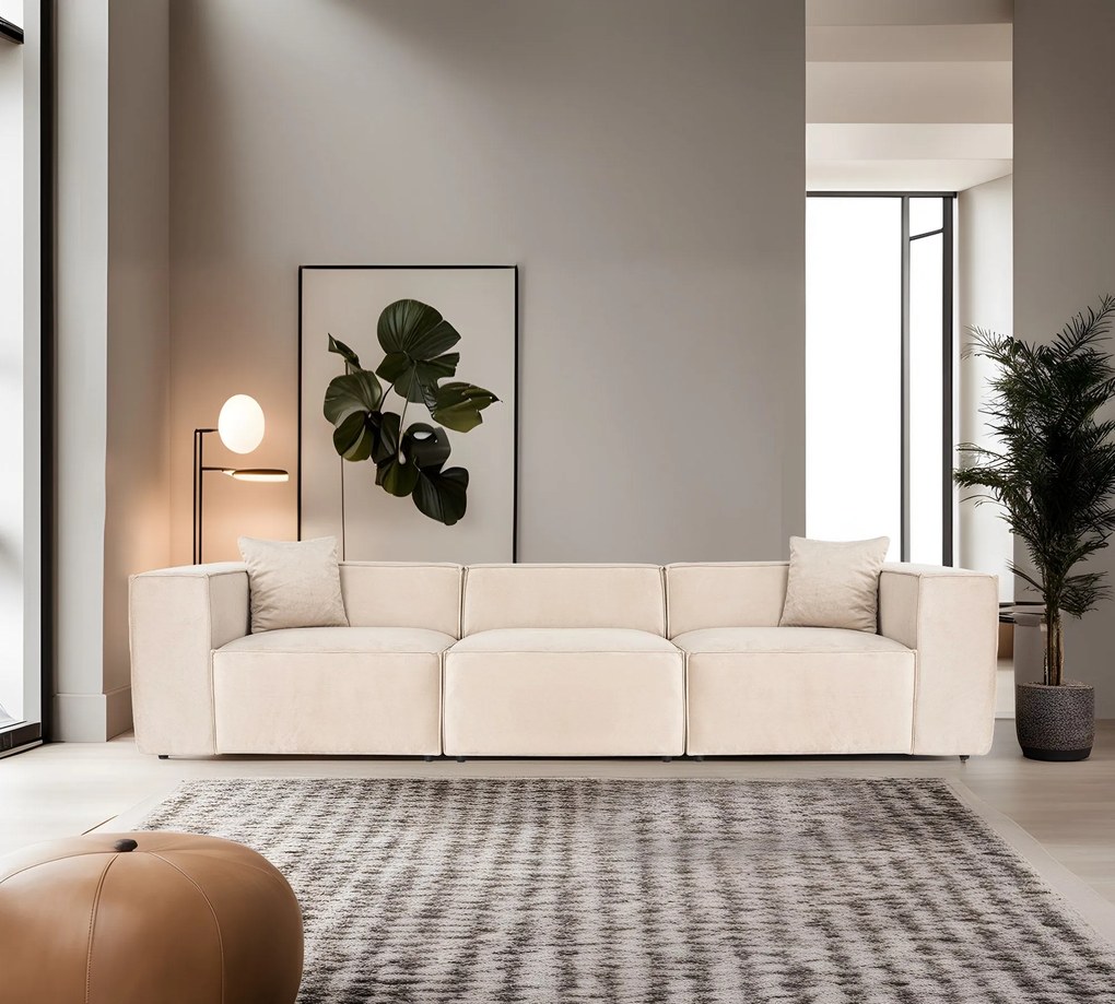 Sofá de 3 Lugares Lora – Creme – 303x108x65 cm