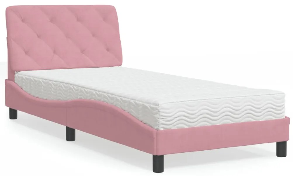 vidaXL Cama com colchão 90x200 cm veludo rosa