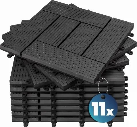 Conjunto 11 unidades Ladrilhos compostos para terraços, 30 x 30 cm mosaico Antracite