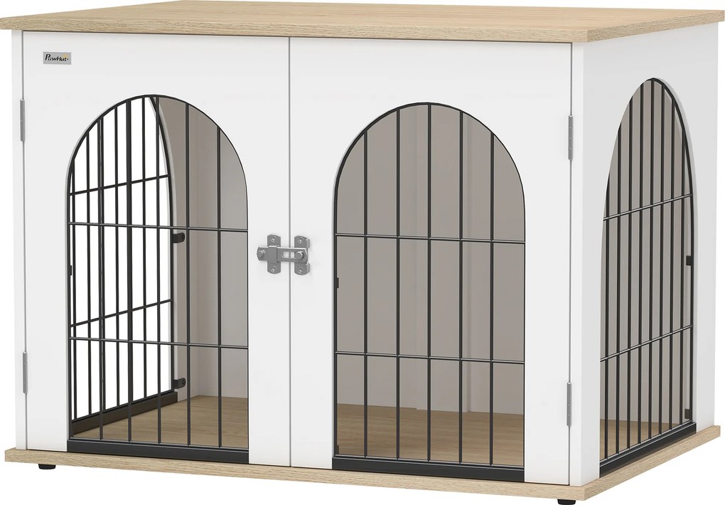 Gaiola para cães, móvel 80 x 56 x 59 cm, gaiola interior para cães em forma de arco com porta dupla, que também serve como mesa auxiliar, em metal, br