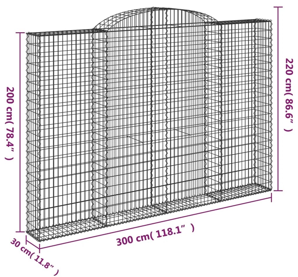 Cestos gabião arqueados 3pcs 300x30x200/220cm ferro galvanizado