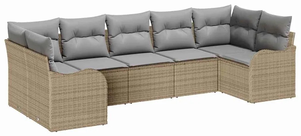 Conjunto de Sofá de Jardim com 7 Peças e Almofadas Bege em Rattan Sint