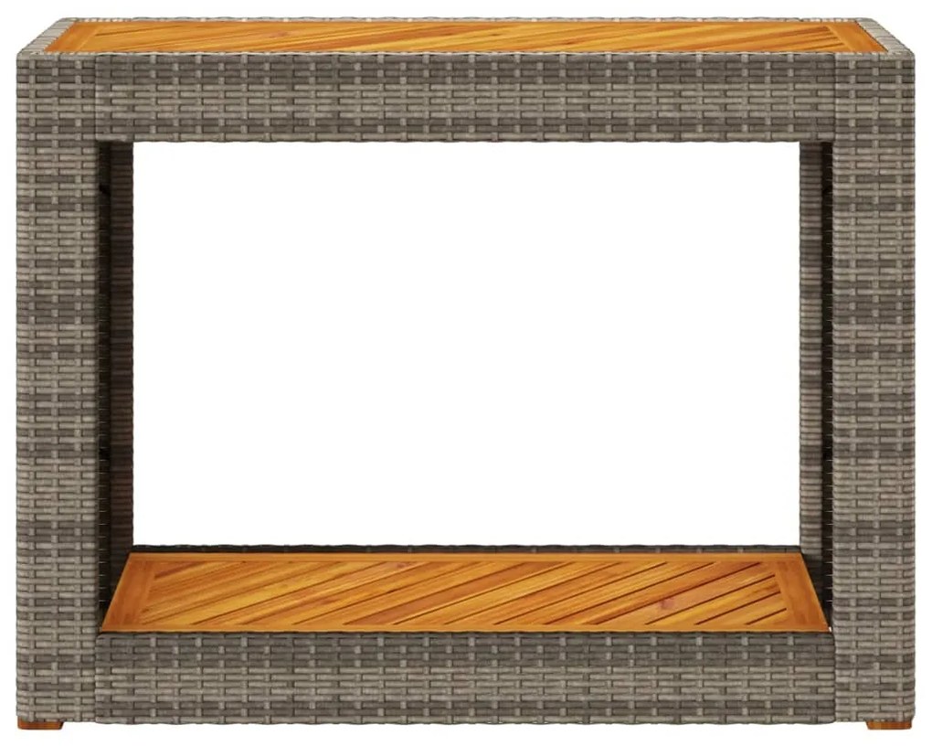 Mesa apoio jardim c/ tampo madeira 100x40x75cm vime PE cinzento