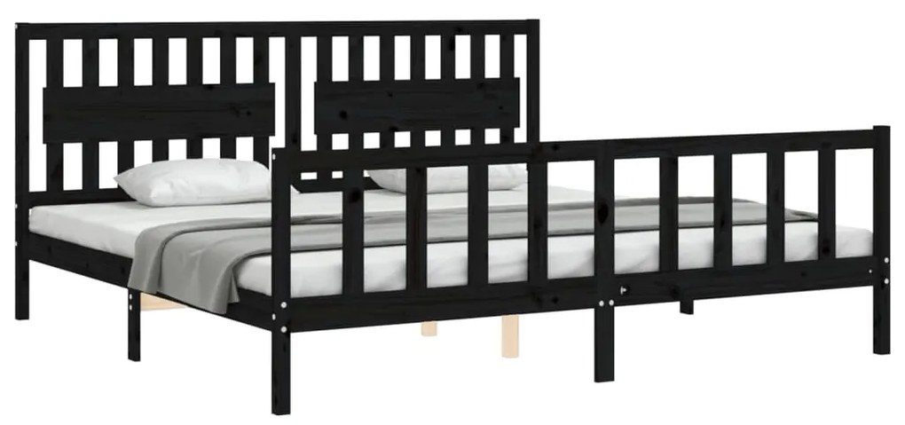 Estrutura de cama com cabeceira 200x200 cm madeira maciça preto