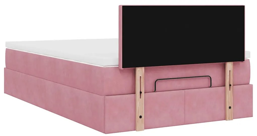 Estrutura de cama otomana com colchão 120x200 cm veludo rosa