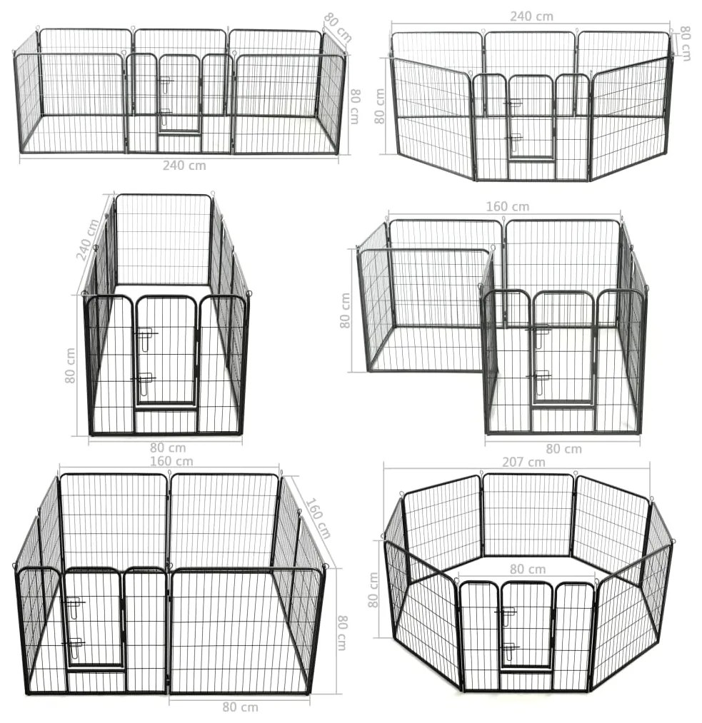 Parque para cães 8 painéis aço 80x80 cm preto