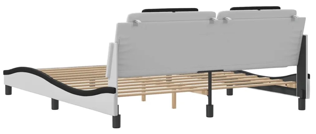 Estrutura de cama c/ cabeceira couro artificial branco e preto