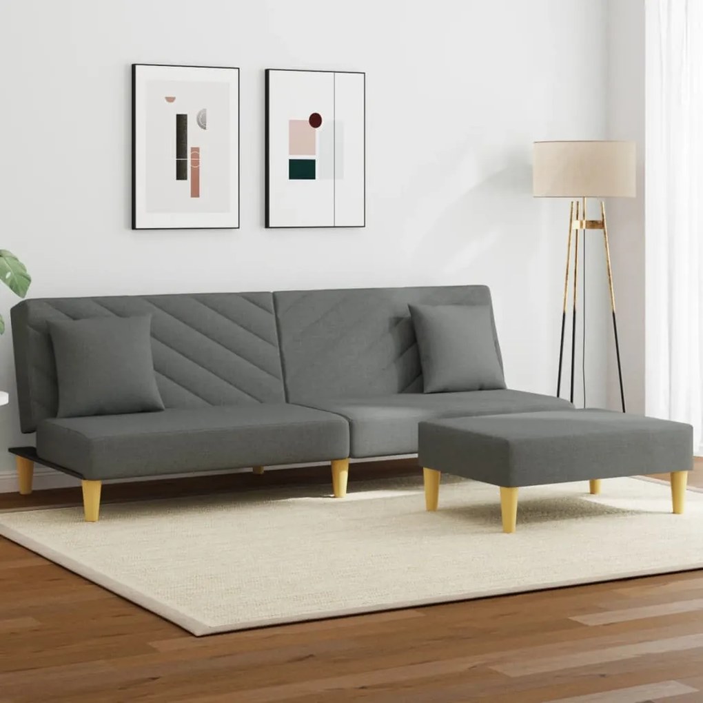 vidaXL Sofá-cama 2 lugares c/ almofadas/apoio pés tecido cinza-escuro