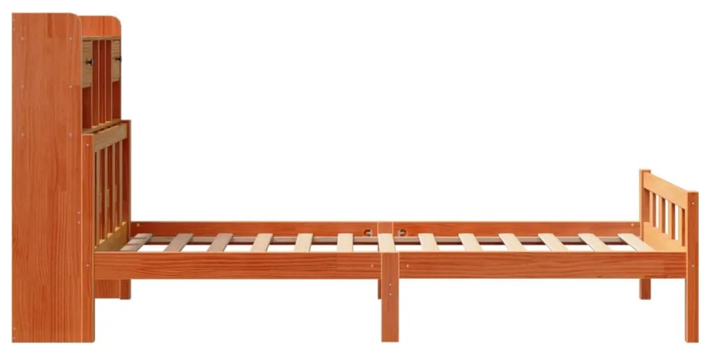 Cama com estante sem colchão 75x190cm pinho maciço castanho-mel