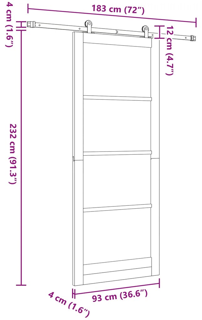 Porta deslizante vidaXL com conjunto de hardware Branca 93x232 cm Made