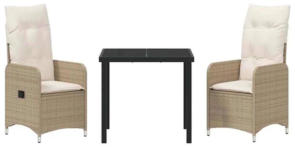 Conjunto de Jantar de Jardim com 3 Peças e Almofadas Bege em Rattan Si
