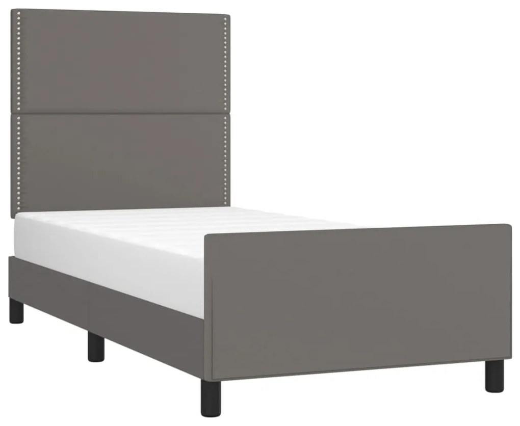 Estrutura cama c/ cabeceira 100x200cm couro artificial cinzento