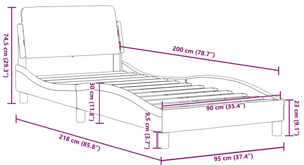 Estrutura de cama sem colchão 90x200 cm tecido castanho-escuro
