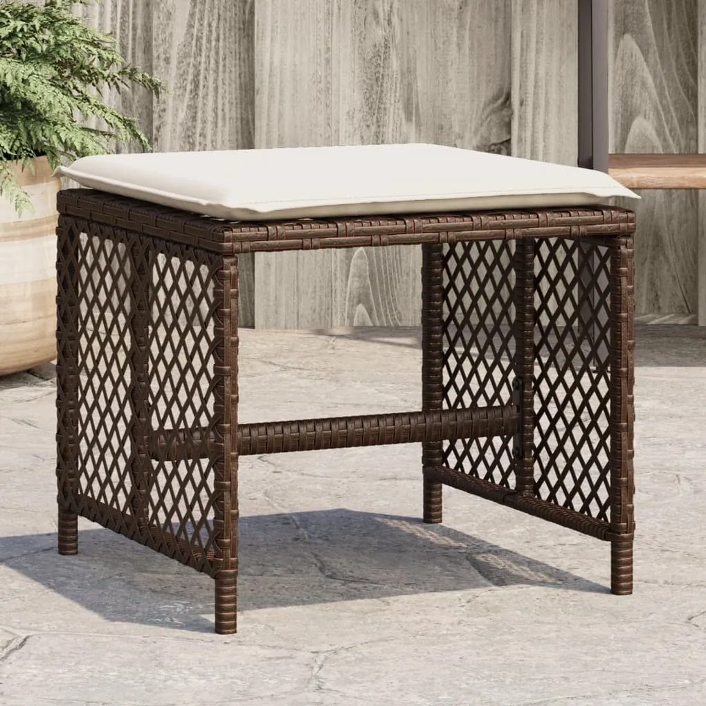 Bancos jardim com almofadões 4 pcs 41x41x36 cm vime PE castanho