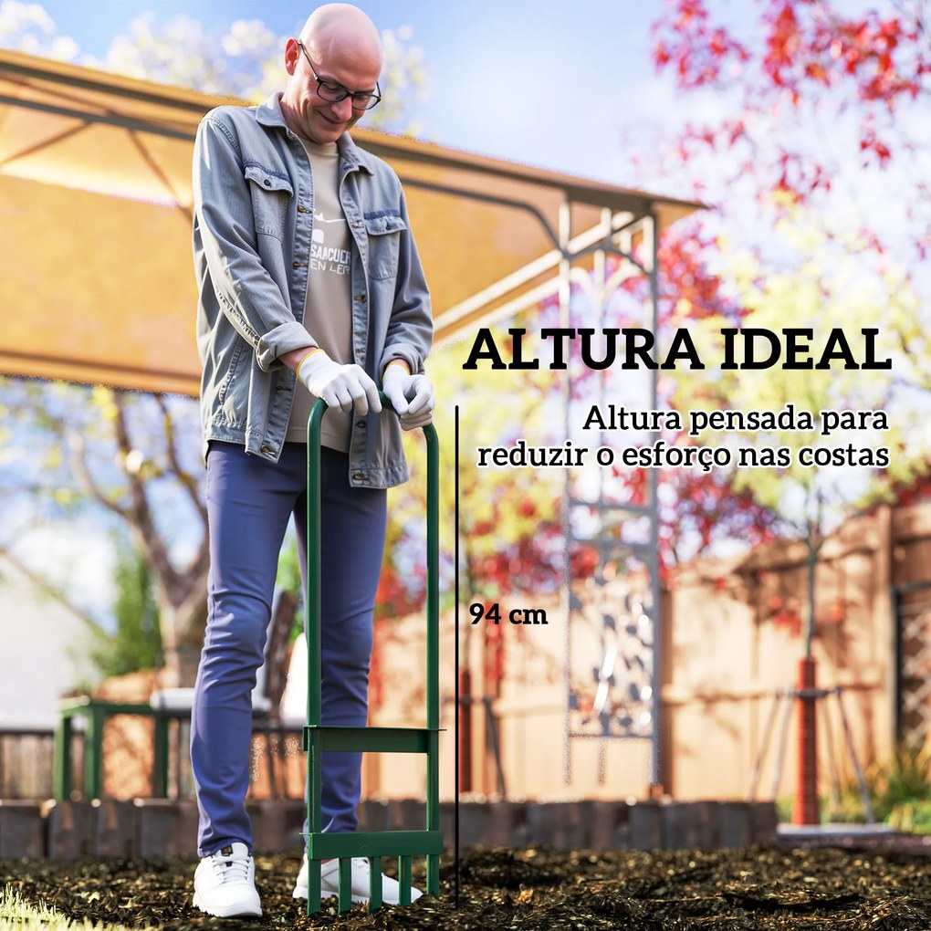 Arejador de Relva com com 5 Espigões Arejador de Relva Manual com Cabo Antiderrapante para Jardim