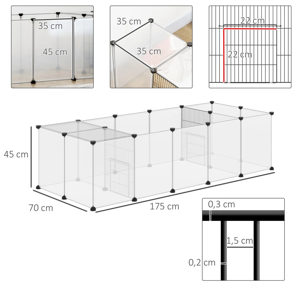 Cerca para Animais de Estimação DIY com 20 Painéis Parque para Pequenos Animais Modular 175x70x45 cm Translúcido