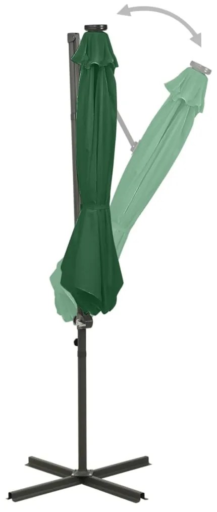 Guarda-sol jardim cantilever c/ poste e luzes LED 300 cm verde