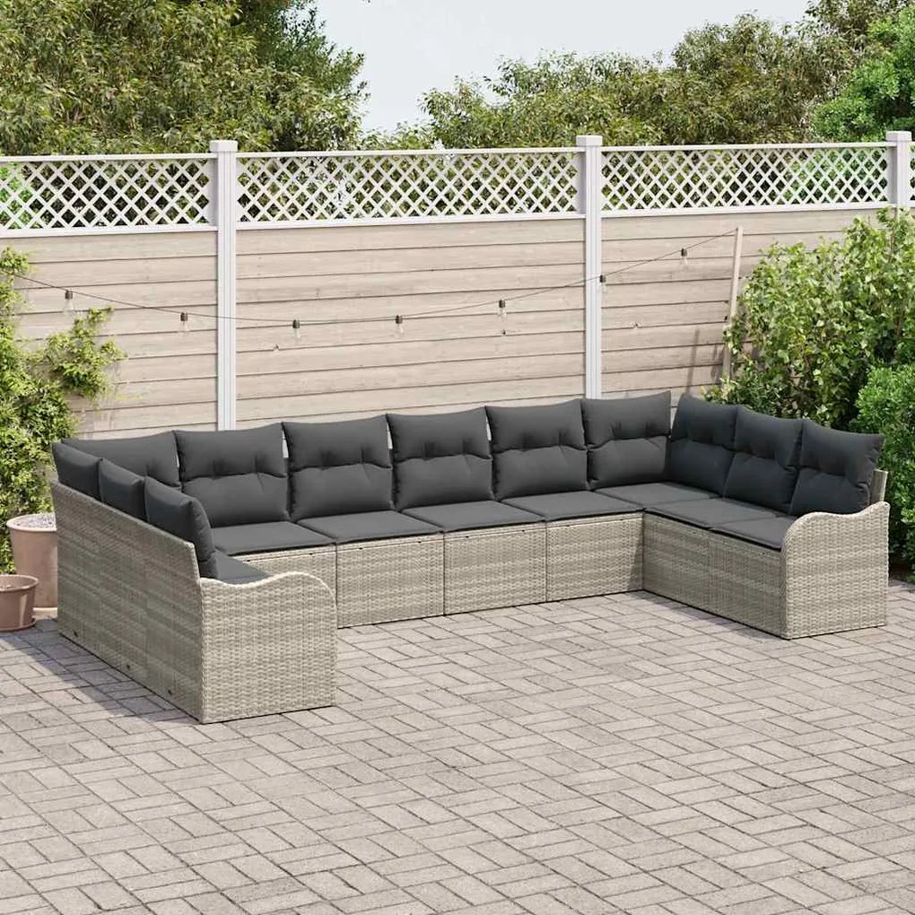 Conjunto de Sofás de Jardim com 10 Peças e Almofadas de Rattan Poliést