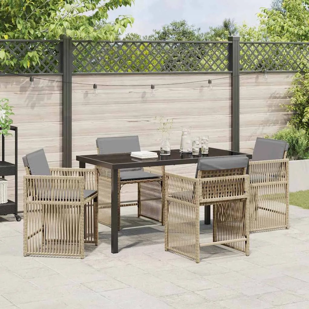Conjunto de Jantar pra Jardim com 5 Peças e Almofadas em Rattan Poliés