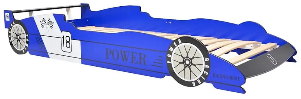 Cama carro de corrida LED para crianças 90x200 cm azul