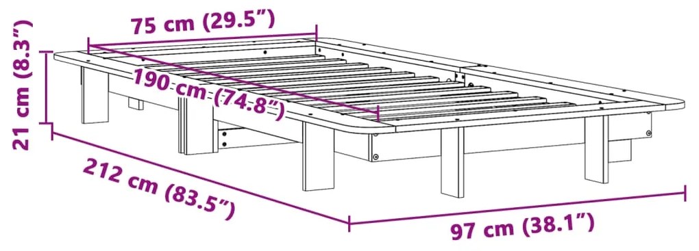Cama sem colchão 75x190 cm madeira de pinho maciça