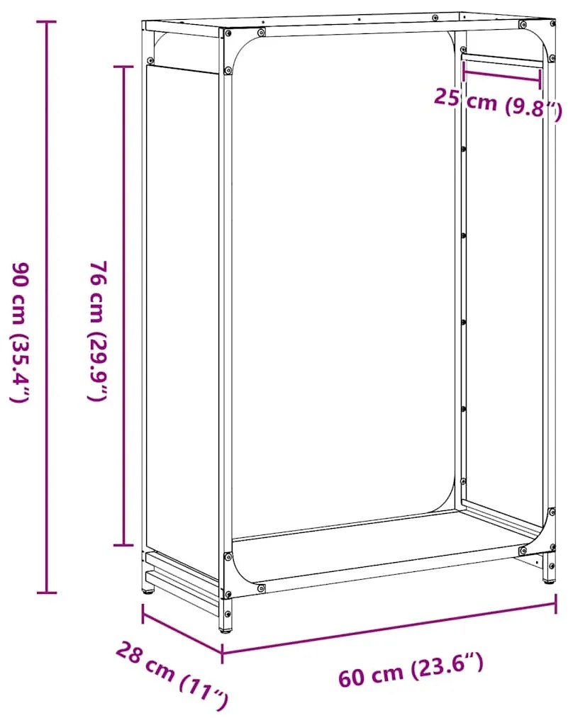 Suporte para lenha 60x28x90 cm aço laminado a frio antracite