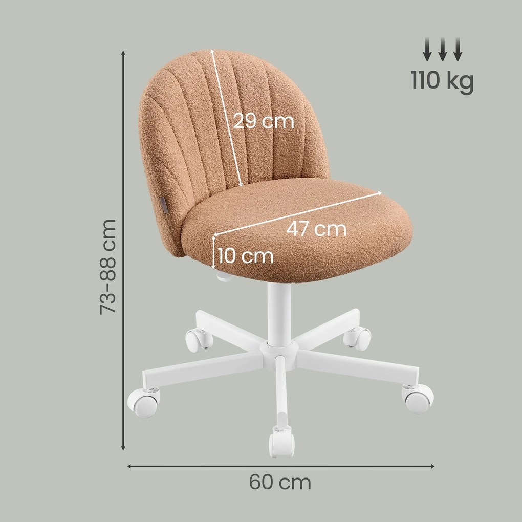 Cadeira de toucador ou cadeira de escritório, revestimento em tecido Teddy Fleece castanho caramelo
